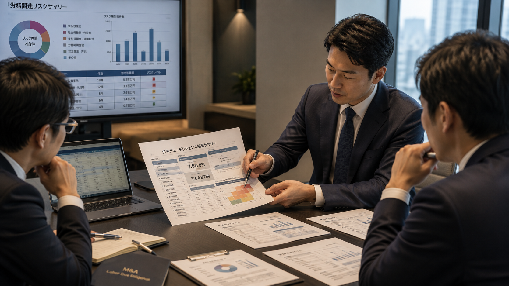 労務デューデリジェンスの調査結果をもとに買収価格・契約条件・PMIを検討する会議